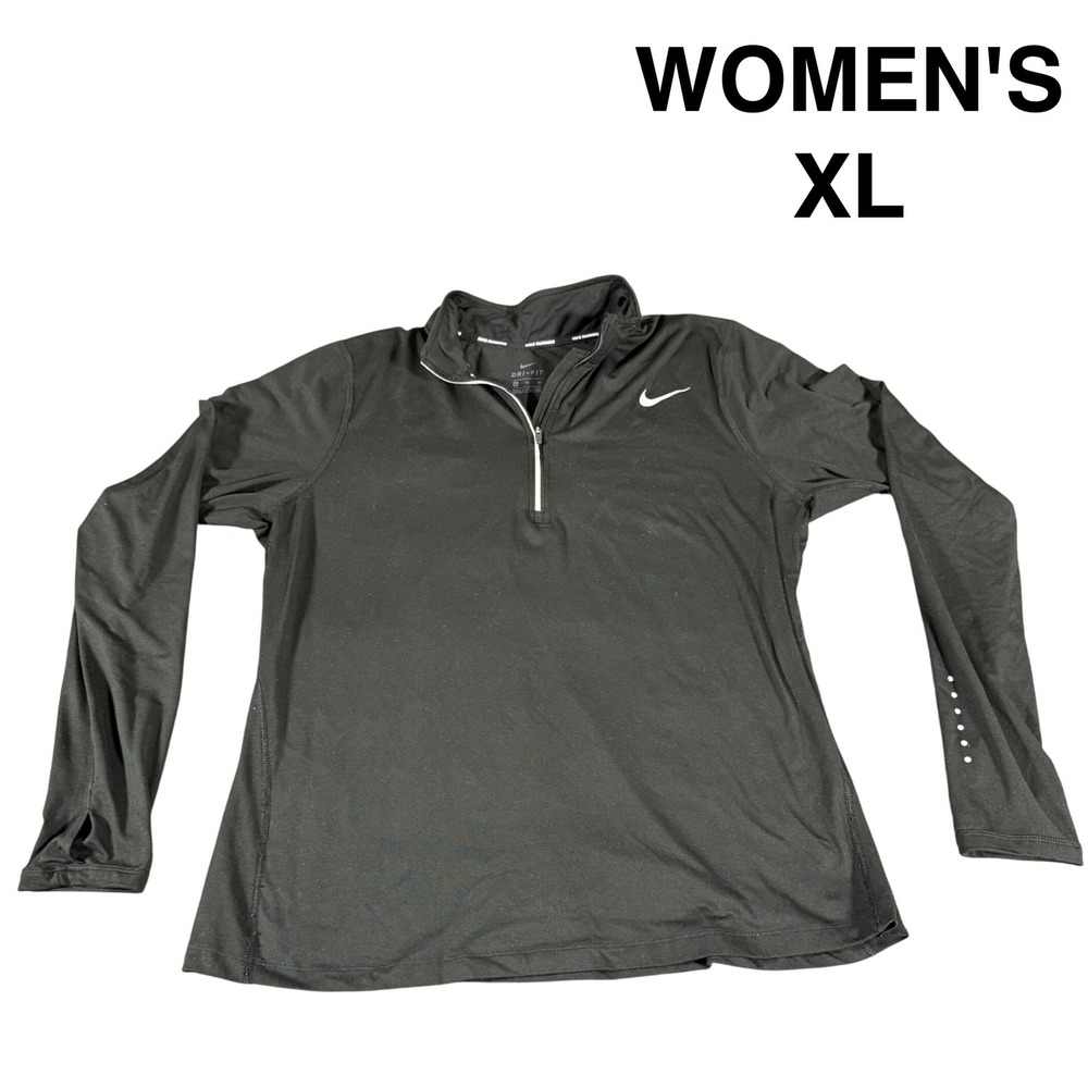 Nike Running Dri-FIT 1/4 Zip Pullover Women's XL Black Reflective Thumbholes